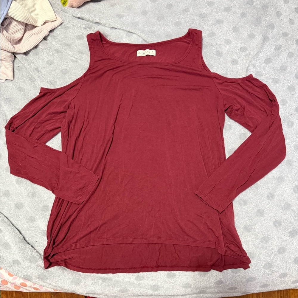 Abercrombie & Fitch Maroon Cold Shoulder Long Sleeve Top